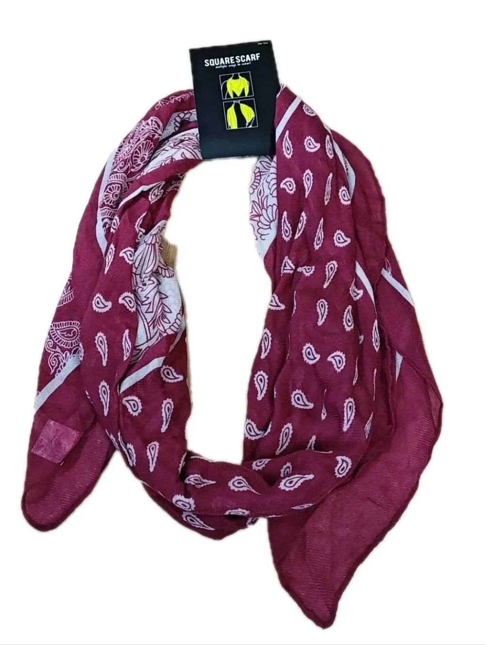 Western Boho Gauzy Bandana Blanket Wrap Scarf Maroon Red Pailsey 48